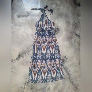 Roommates Blue and Brown Patterned Maxi Dress